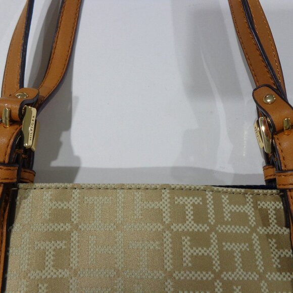 Tommy Hilfiger Tan Signature Logo Large‎ Tote Bag Gold Tone Hardware Brown - Picture 10 of 10